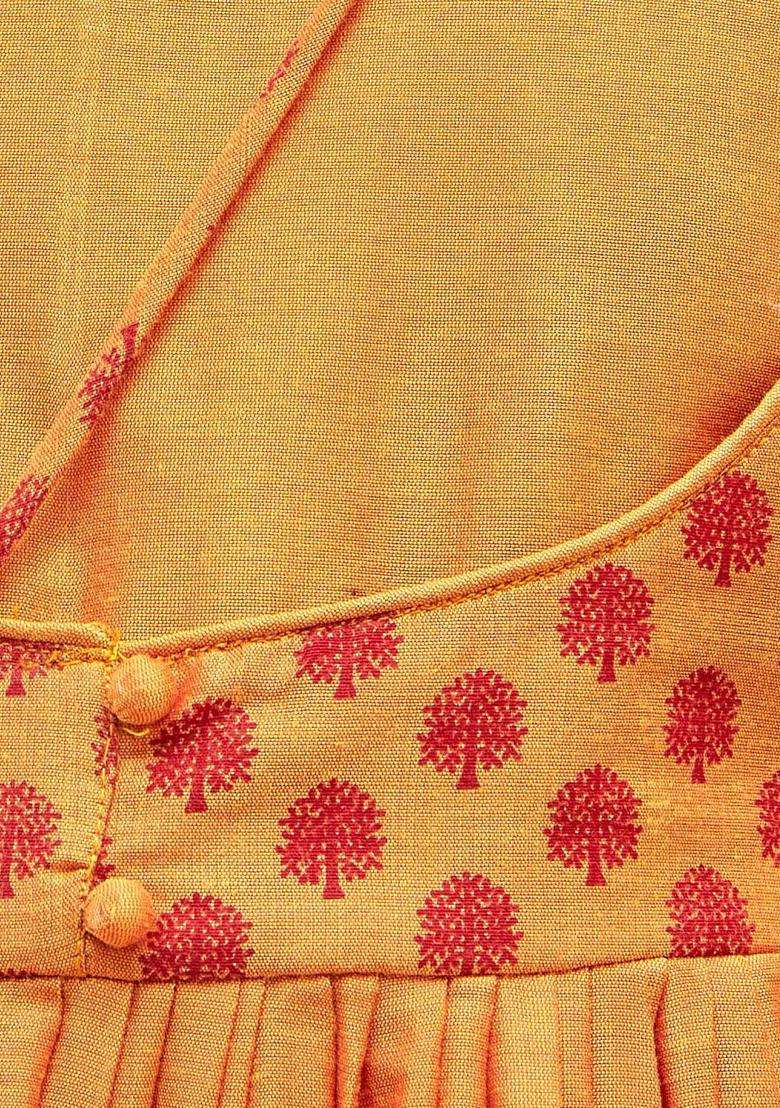 Orange Printed Viscose Kurta Set For Girls - Indya