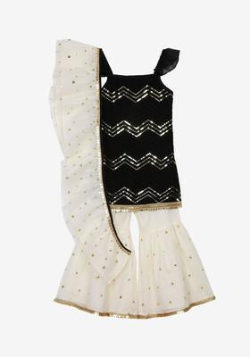 Black Embroidered Georgette Kurta Set For Girls