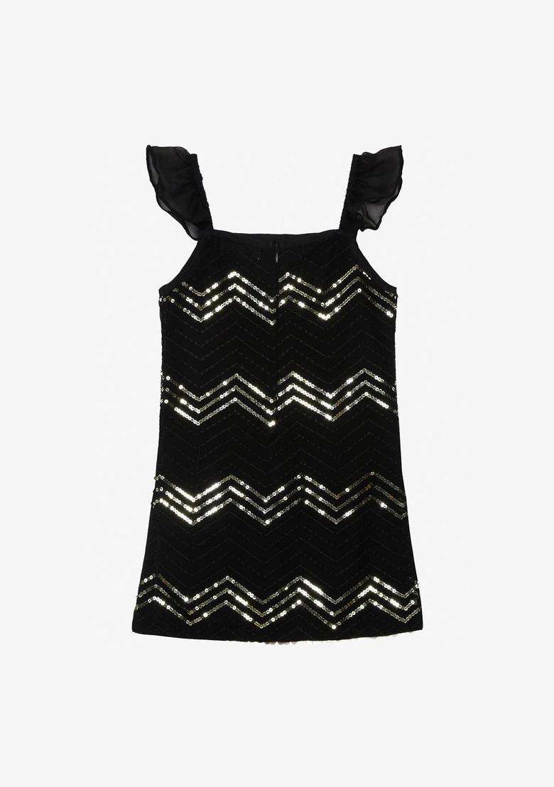 Black Embroidered Georgette Kurta Set For Girls - Indya