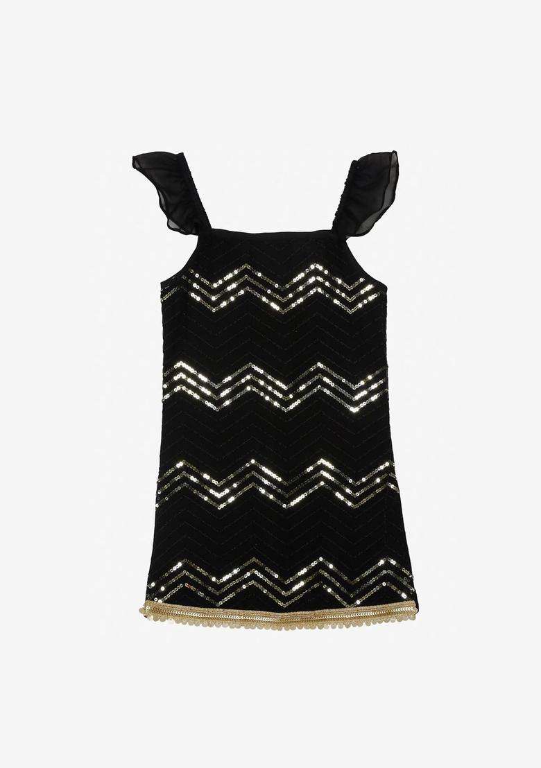 Black Embroidered Georgette Kurta Set For Girls - Indya