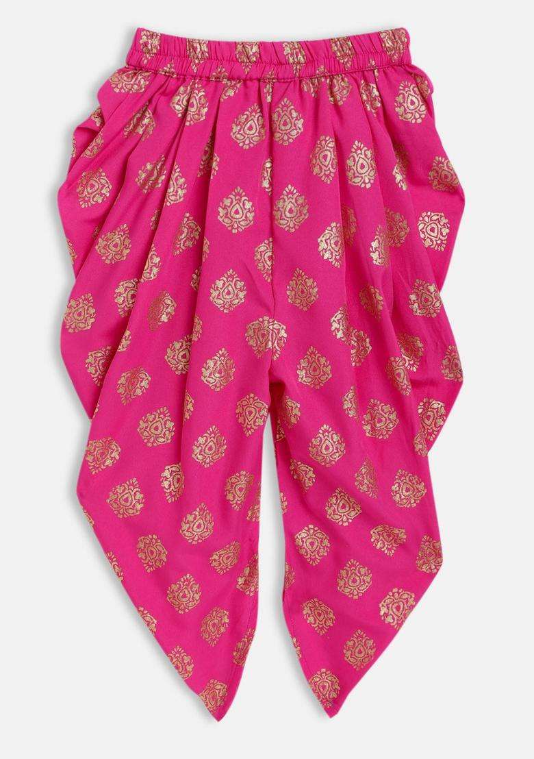 Gold Embroidered Polyester Kurta Set For Girls - Indya
