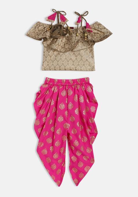 Gold Embroidered Polyester Kurta Set For Girls — view on Indya