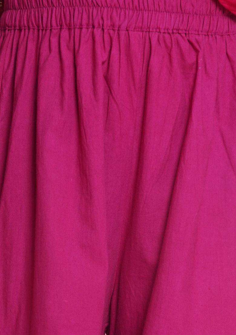 Pink Embroidered Silk Kurta Set For Girls - Indya