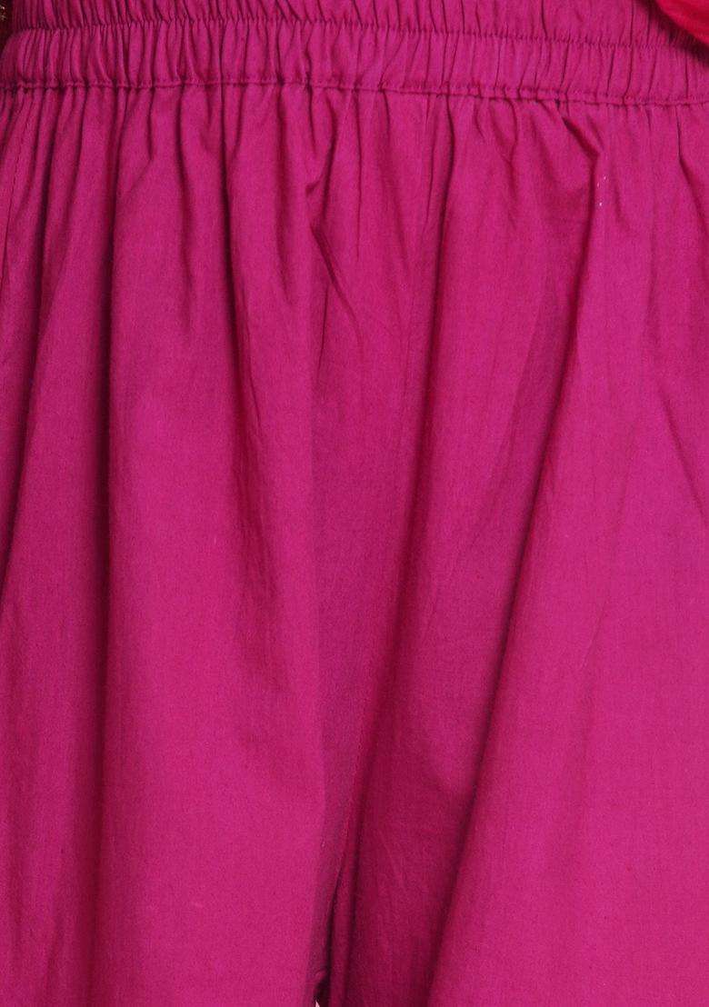 Pink Embroidered Silk Kurta Set For Girls - Indya