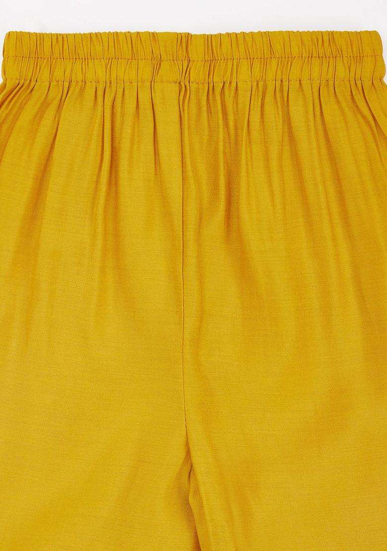 Yellow Yoke Design Silk Kurta Set For Girls - Indya