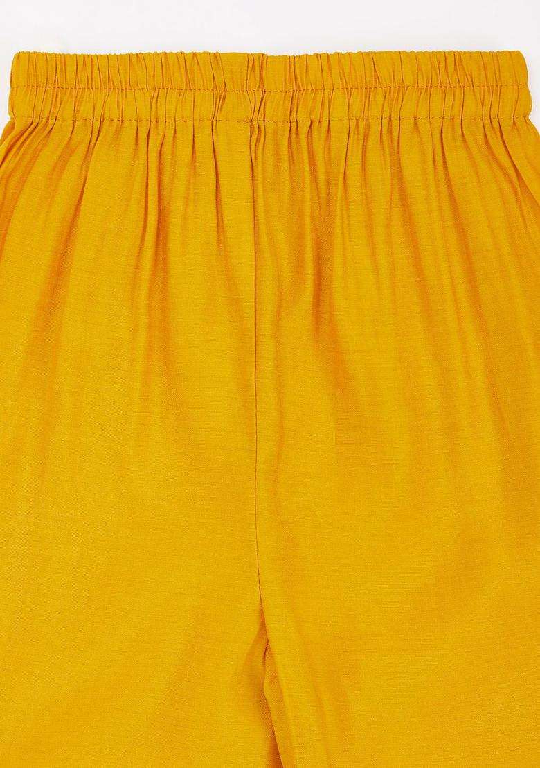Yellow Yoke Design Silk Kurta Set For Girls - Indya