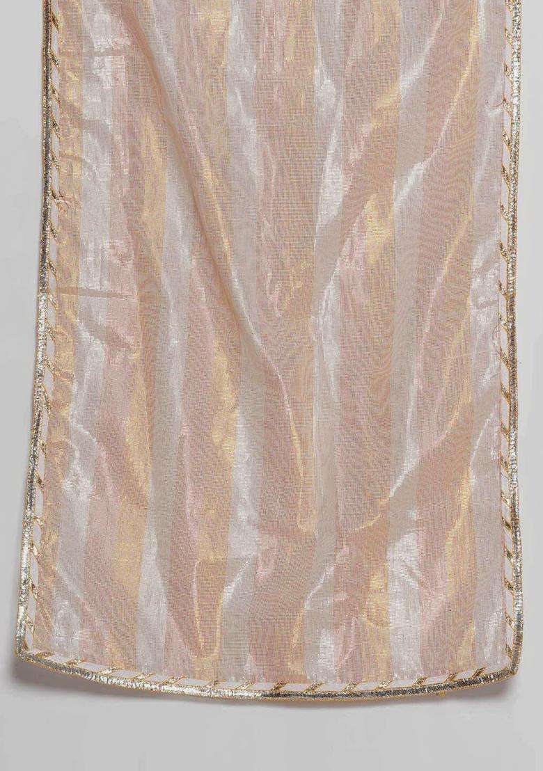 Cream Embroidered Cotton Kurta Set For Girls - Indya