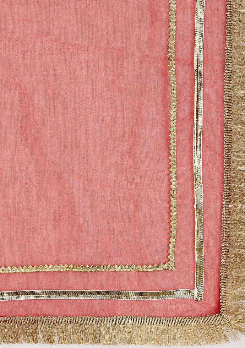 Red Yoke Design Silk Kurta Set For Girls - Indya