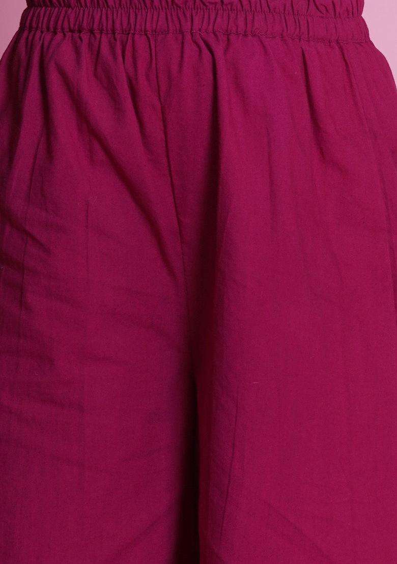 Pink Embroidered Cotton Kurta Set For Girls - Indya