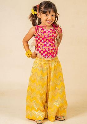 Pink Embroidered Silk Kurta Set For Girls