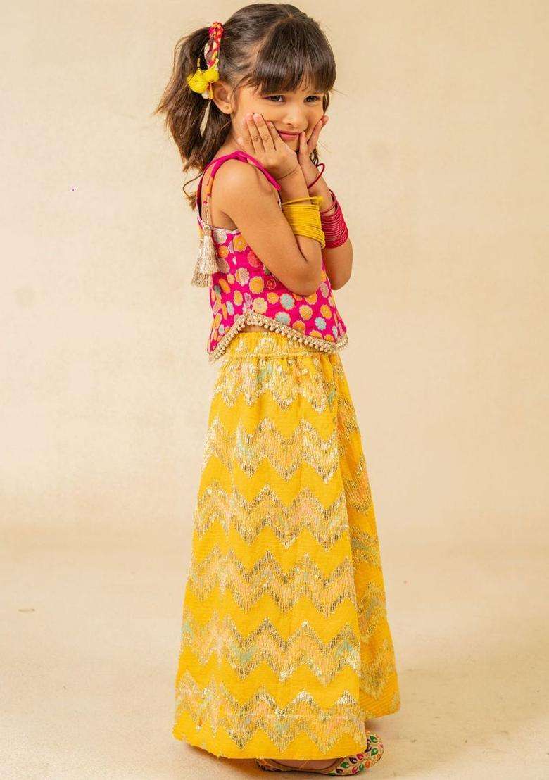 Pink Embroidered Silk Kurta Set For Girls - Indya