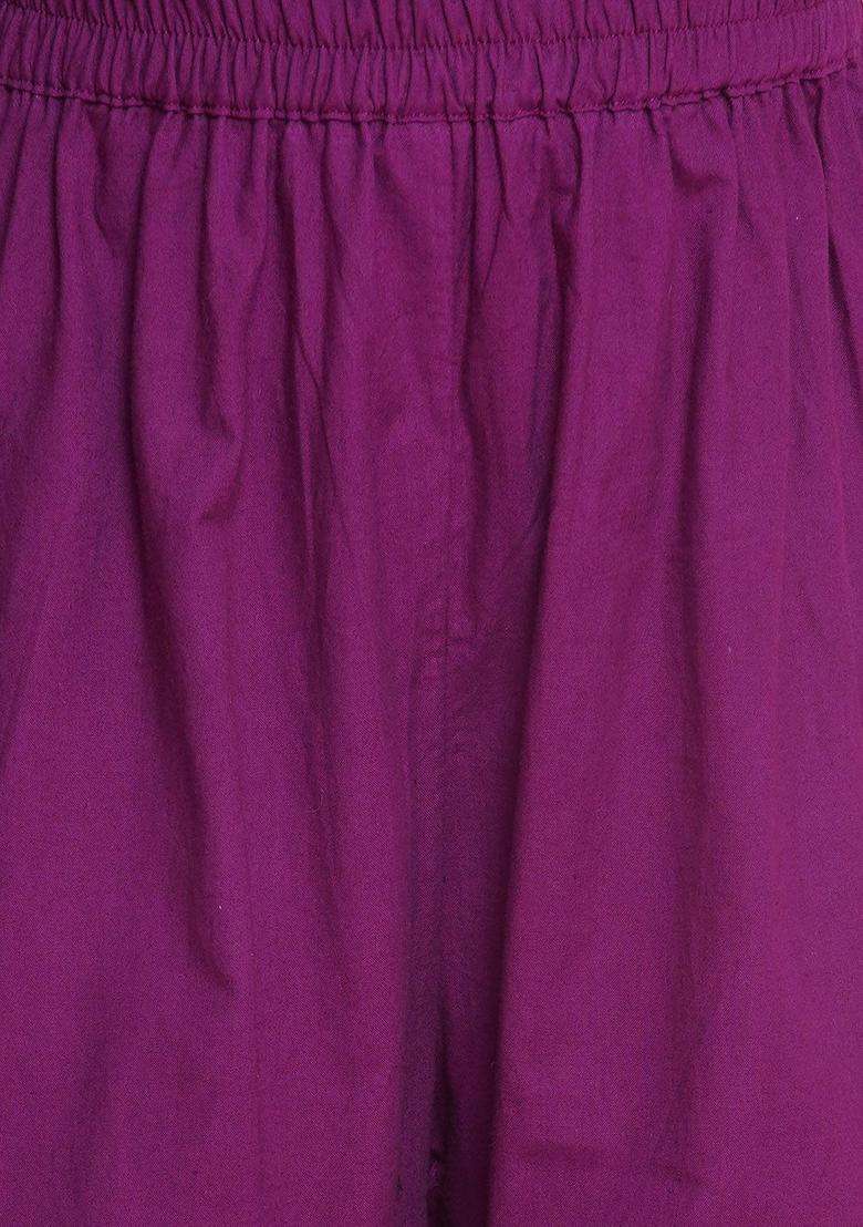 Purple Embroidered Silk Kurta Set For Girls - Indya
