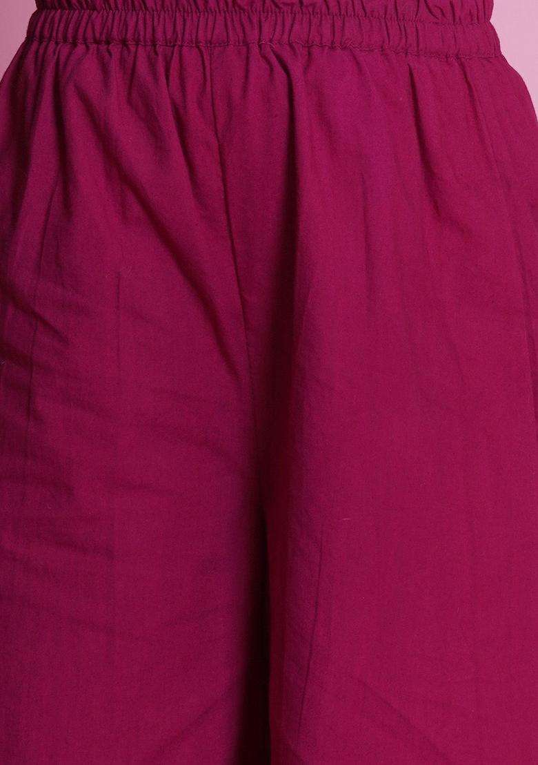 Pink Embroidered Cotton Kurta Set For Girls - Indya