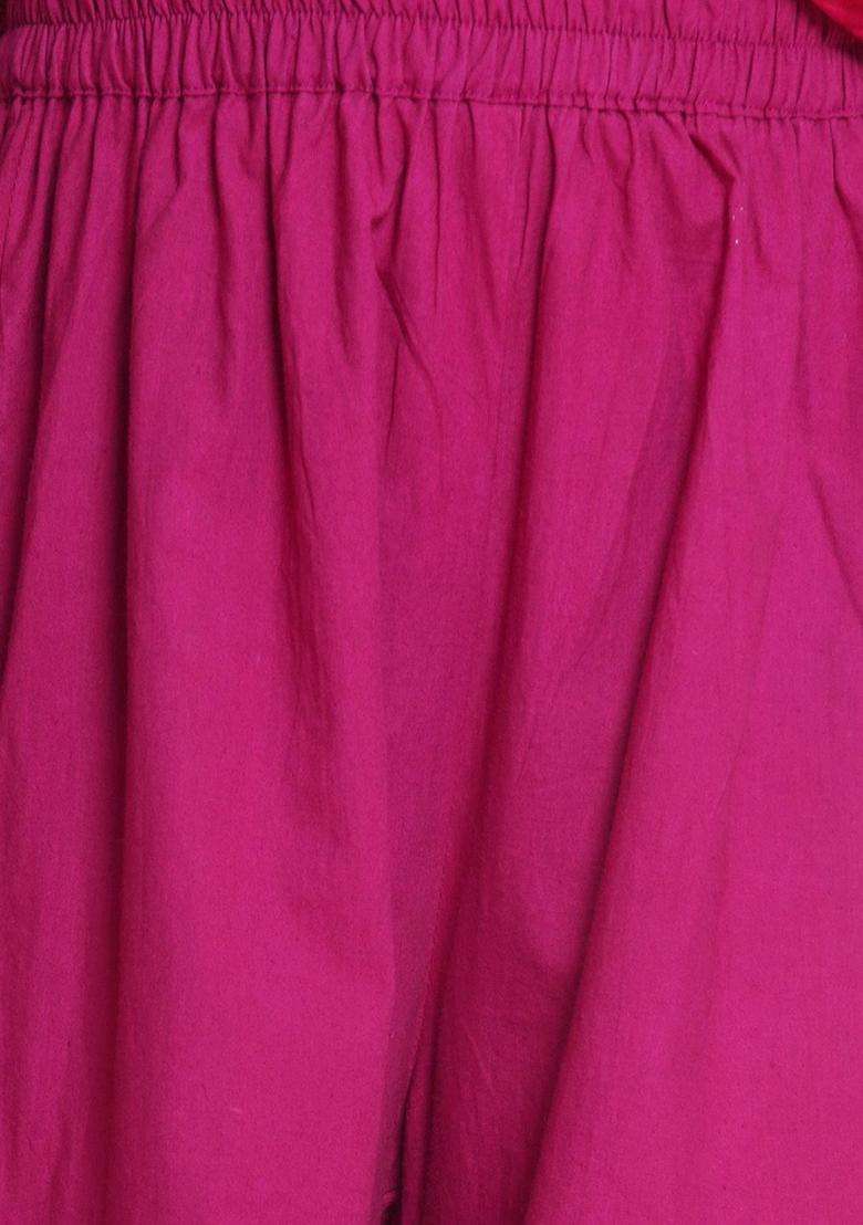 Pink Embroidered Silk Kurta Set For Girls - Indya
