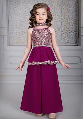 Purple Embroidered Georgette Kurta Set For Girls