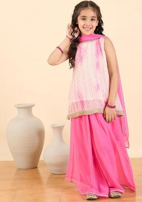 Pink Printed Georgette Kurta Set For Girls