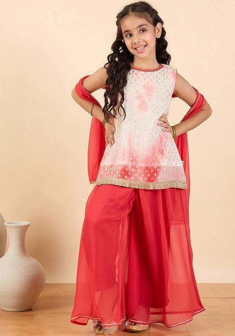 Red Printed Georgette Kurta Set For Girls — view on Indya