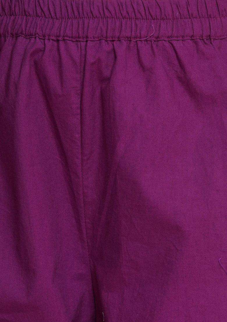 Purple Self Design Silk Kurta Set For Girls - Indya