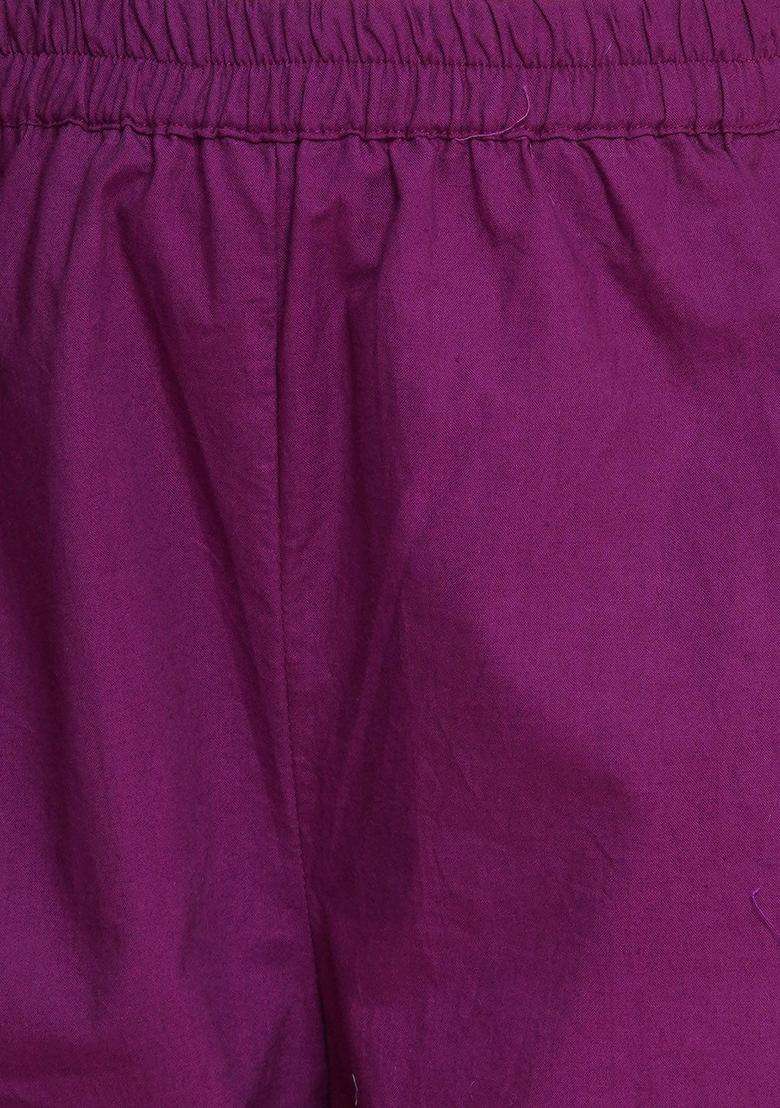 Purple Embroidered Silk Kurta Set For Girls - Indya