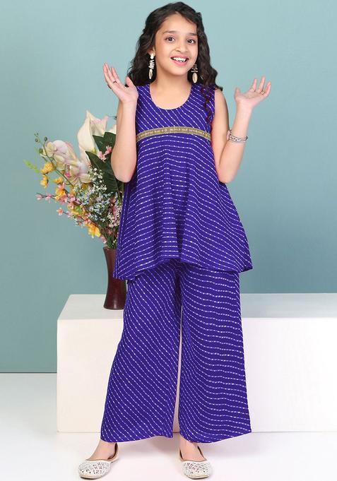 Blue Printed Georgette Kurta Set For Girls — view on Indya