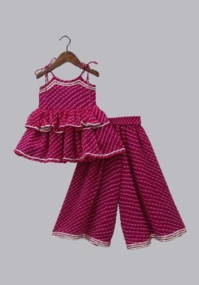 Pink Printed Georgette Kurta Set For Girls