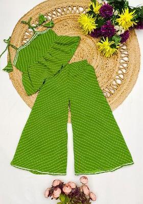 Green Printed Georgette Kurta Set For Girls