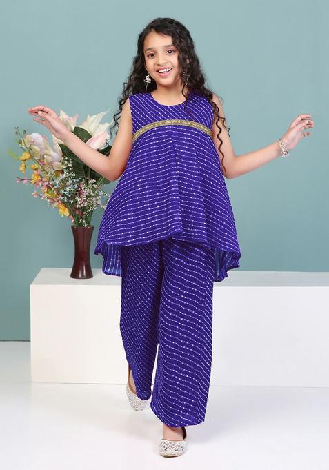 Blue Printed Georgette Kurta Set For Girls — view on Indya
