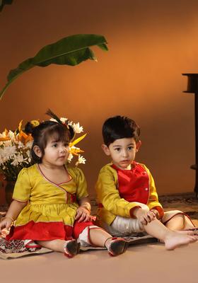 Yellow Embroidered Silk Kurta Set For Girls