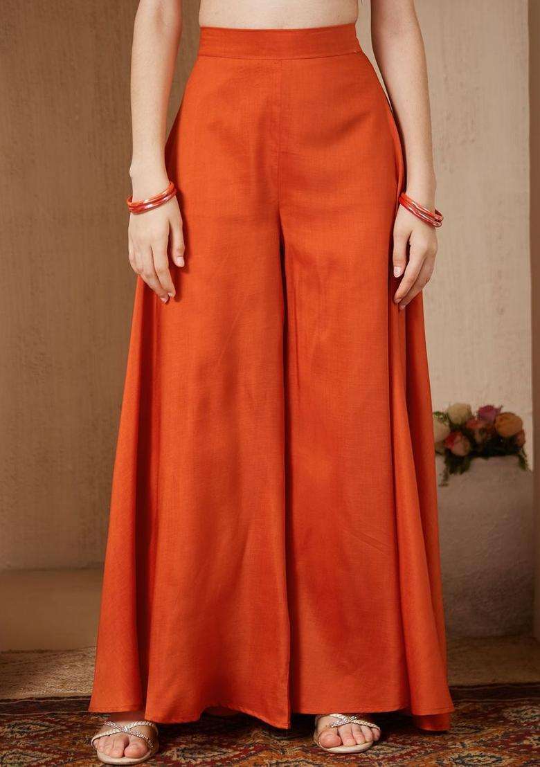 Rust Embroidered Organza Kurta Set For Girls - Indya