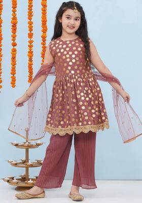 Pink Printed Georgette Kurta Set For Girls