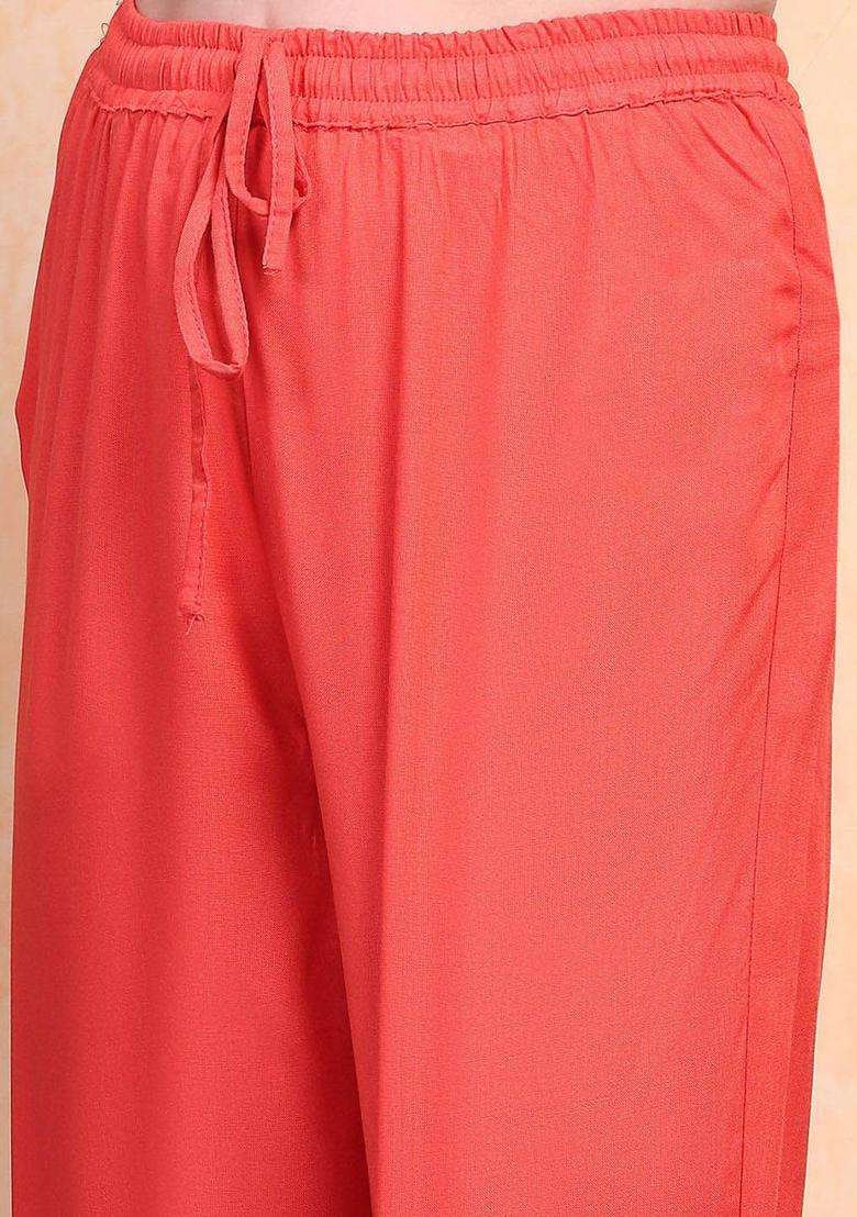 Orange Printed Viscose Kurta Set For Girls - Indya