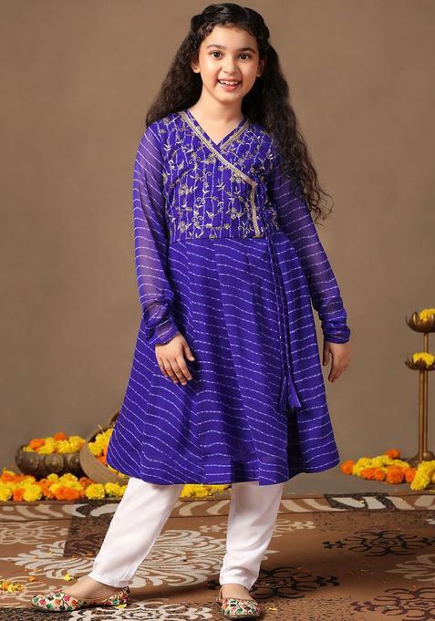 Blue Embroidered Georgette Kurta Set For Girls — view on Indya