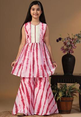 Red Dyed Georgette Kurta Set For Girls