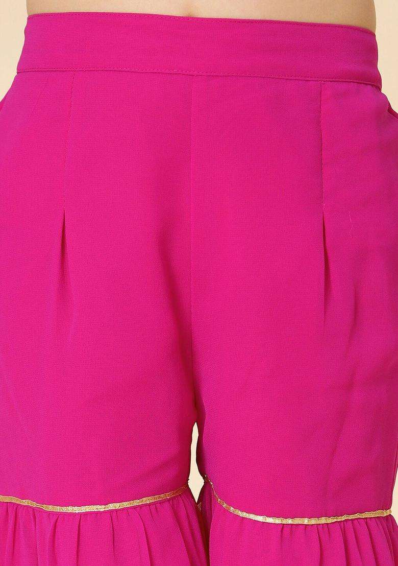 Fuchsia Embroidered Georgette Kurta Set For Girls - Indya