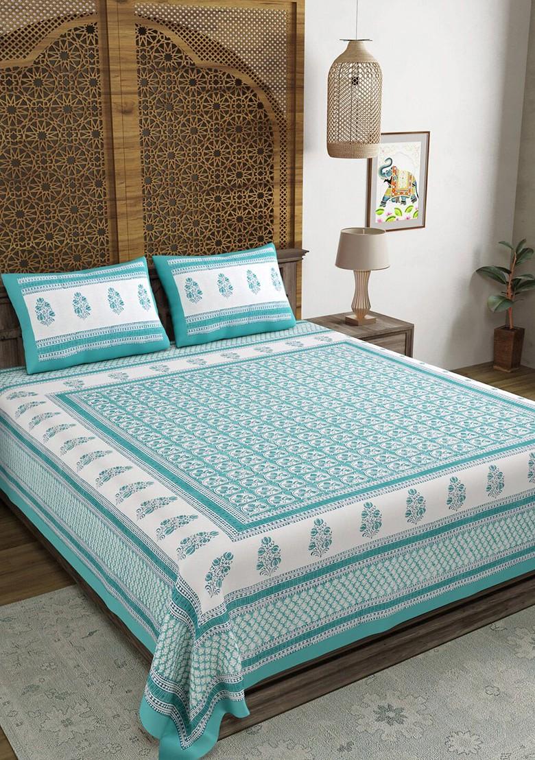 Green Ethnic Motifs Printed 210 Tc King Bedsheet And 2 Pillow Covers