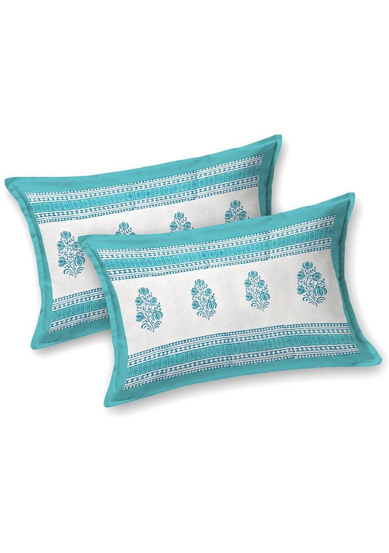 Green Ethnic Motifs Printed 210 Tc King Bedsheet And 2 Pillow Covers