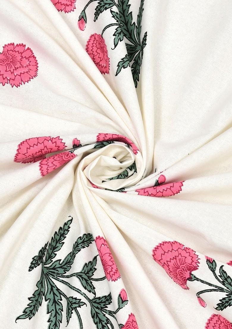 White And Pink Ethnic Motifs 210 Tc King Bedsheet With 2 Pillow Covers