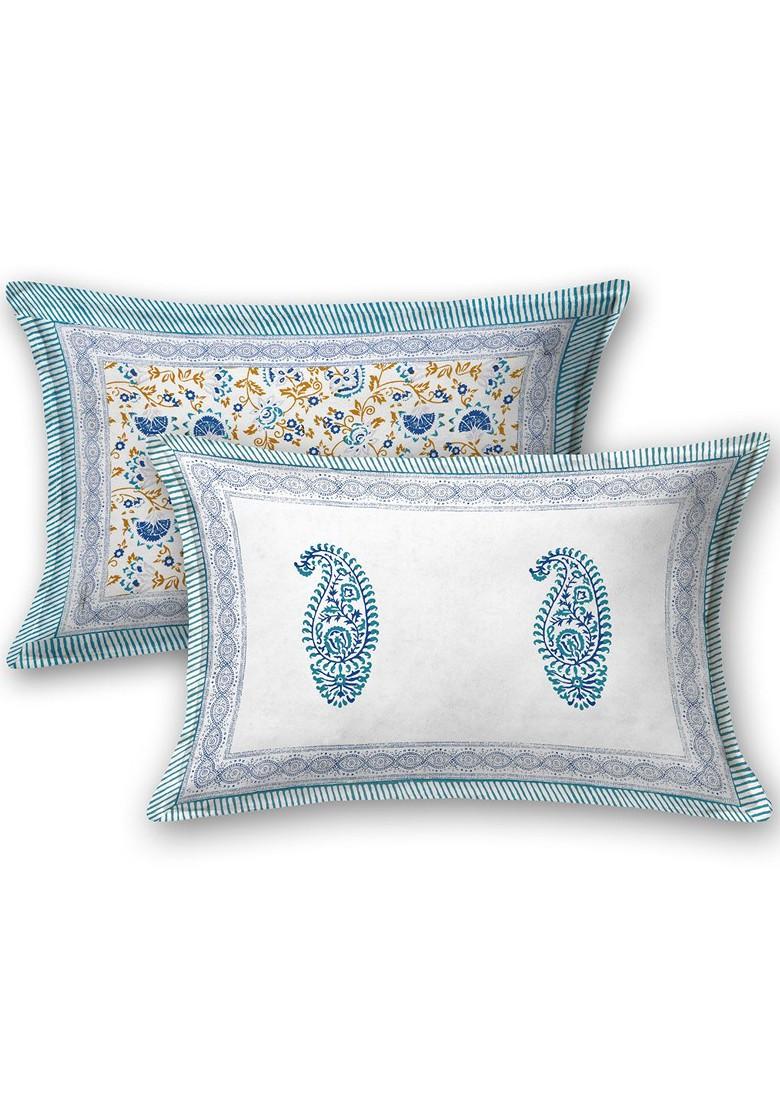 Unisex Blue Printed 250 Tc King Bedsheet With 2 Pillow Covers