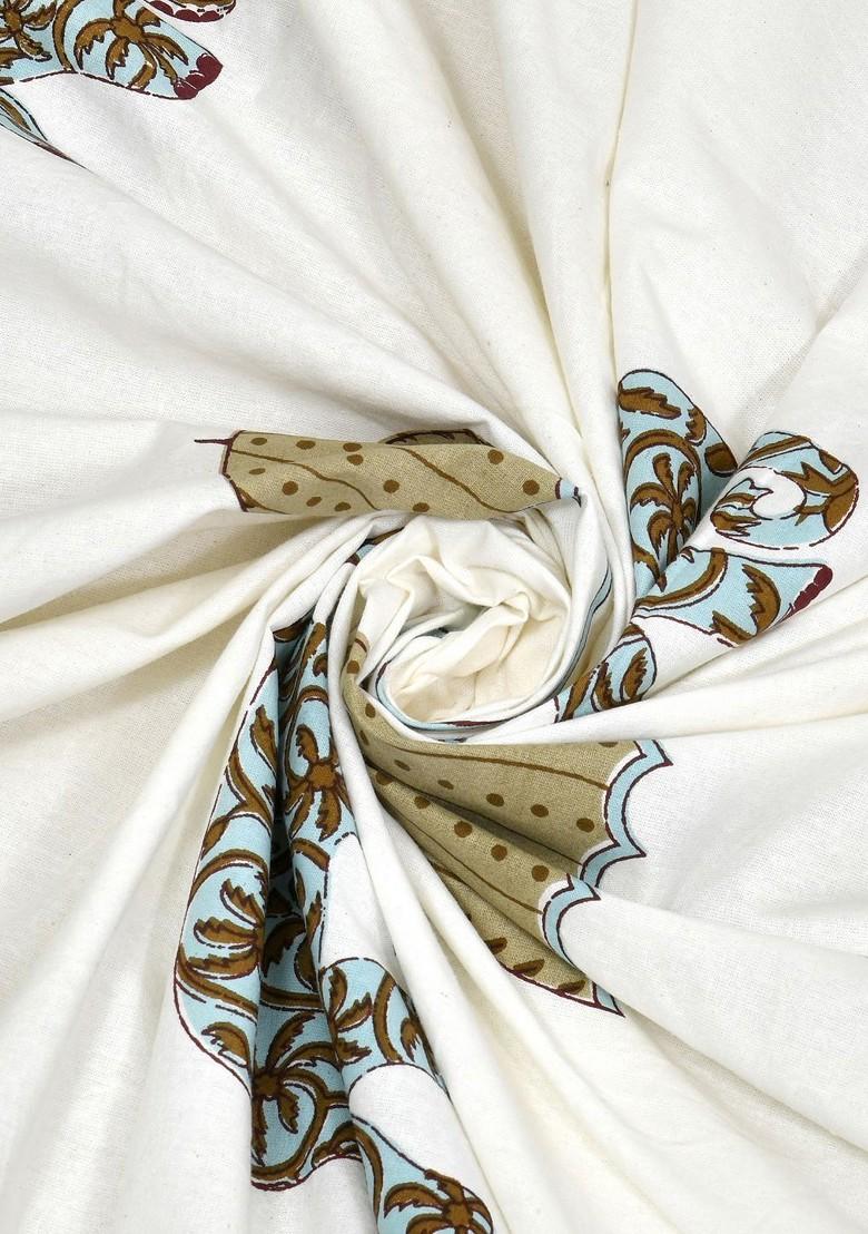 Green And White Ethnic Motifs 210 Tc King Bedsheet With 2 Pillow Covers