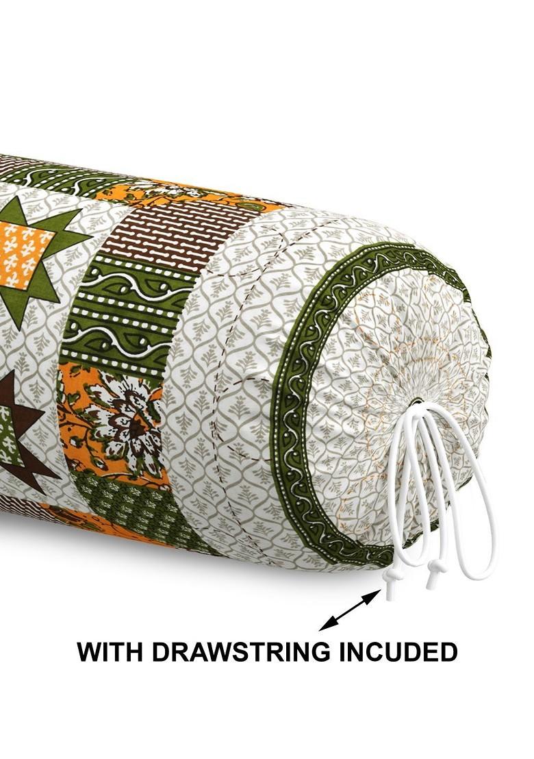 White And Green 2 Pieces Ethnic Motifs Printed Cotton Bolster Cover Set
