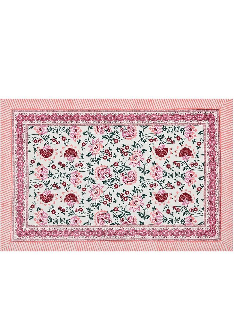 Adults White And Pink Ethnic Motifs 210 Tc King Bedsheet And 2 Pillow Covers