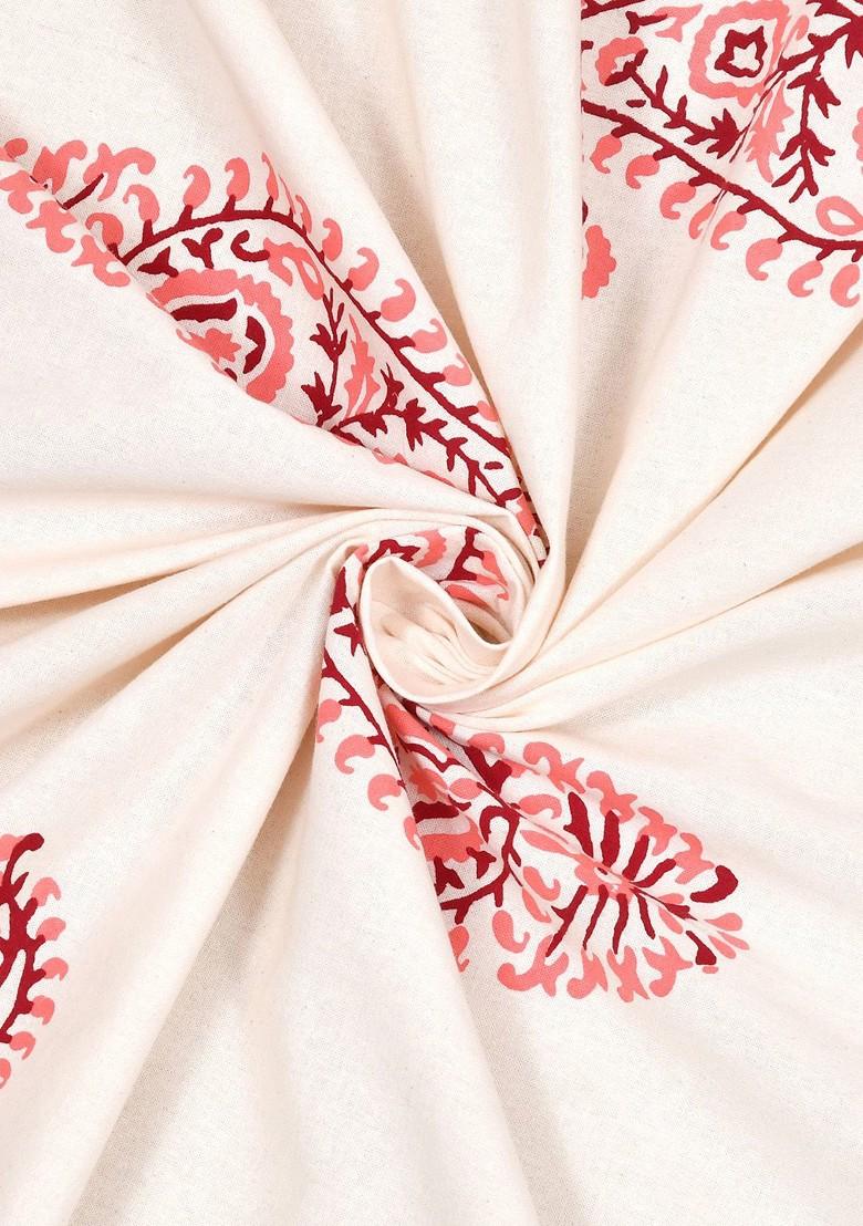 Adults White And Pink Ethnic Motifs 210 Tc King Bedsheet And 2 Pillow Covers