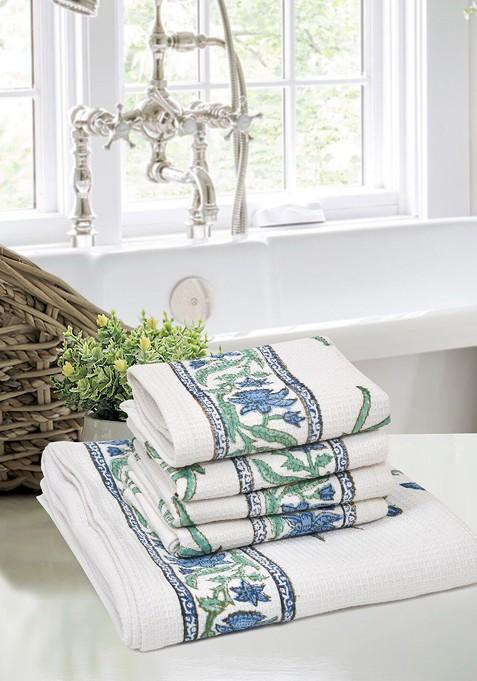 Set Of 5 Printed Pure Cotton 210 Gsm Towel Set