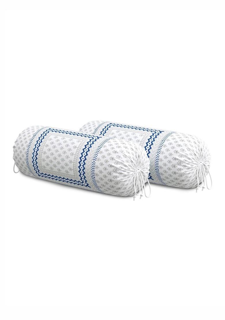 Blue And Grey 2 Pieces Ethnic Motifs Printed Bolster Covers