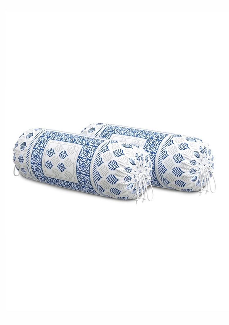 Blue And Grey 2 Pieces Floral Printed Bolstercovers