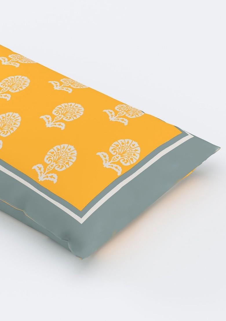 Yellow And White 2 Pieces Printed Pure Cotton Rectangle Pillow Covers