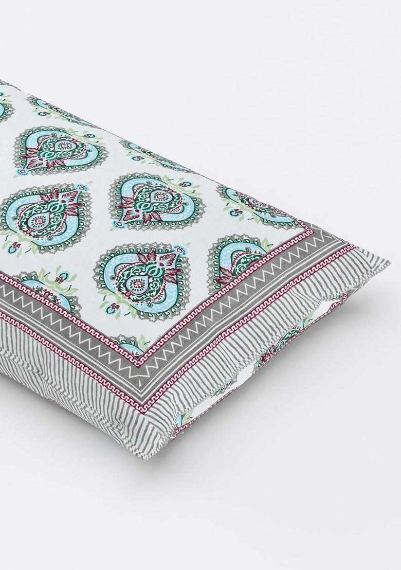Grey And White 2 Pieces Printed Pure Cotton Rectangle Pillow Covers