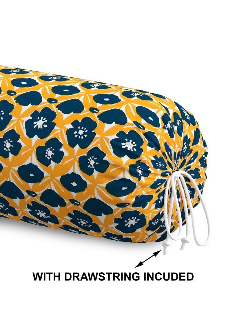 Yellow And Blue 2 Pieces Floral Printed Cotton Bolster Covers