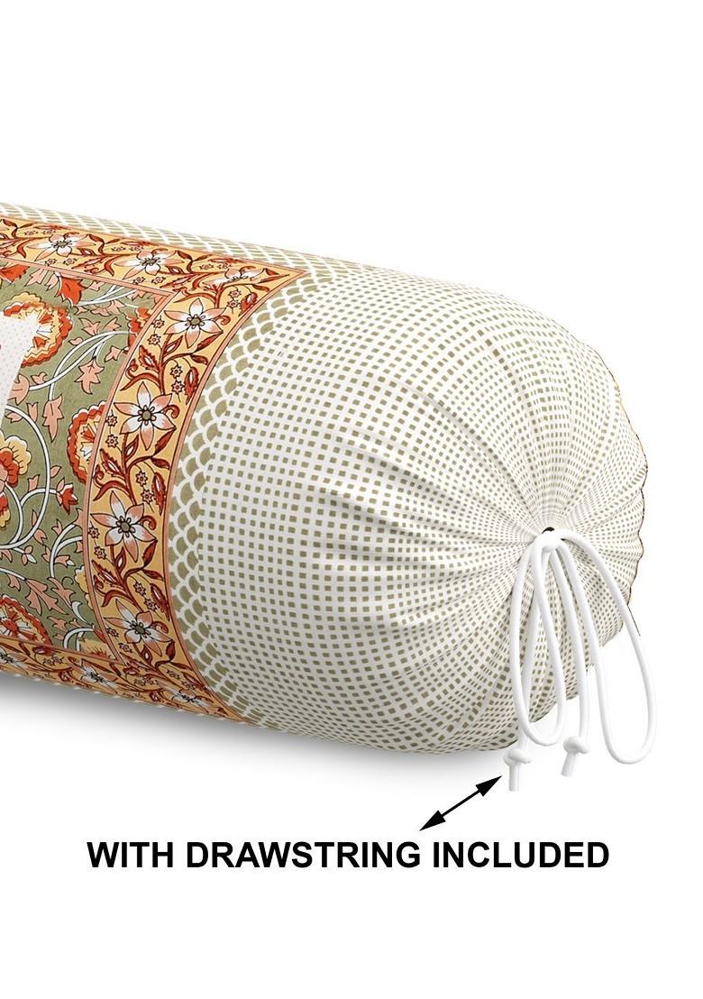 White And Peachcolored 2 Pieces Ethnic Motifs Printed Cotton Bolster Covers