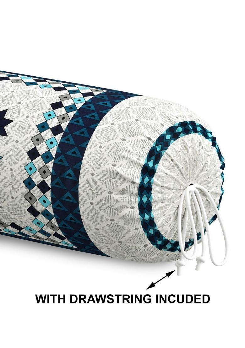 Blue And Grey 2 Pieces Floral Printed Bolster Covers